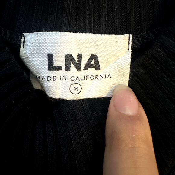 LNA Asymmetrical Cutout Bodycon Black Ribbed Midi Dress Women's Size Medium EUC - Picture 4 of 7